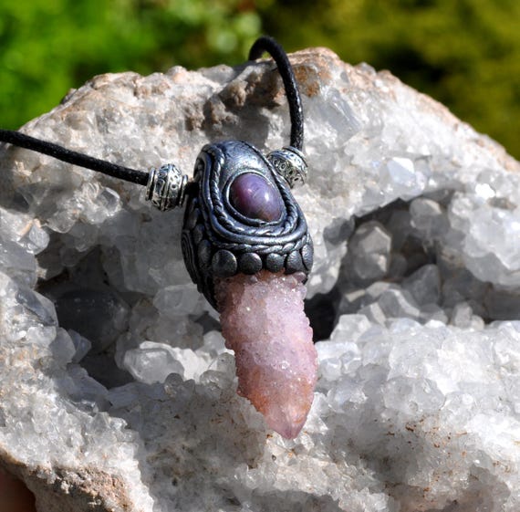 SPIRIT Quartz & Purple SAPPHIRE Pendant Necklace - FREE Shipping !