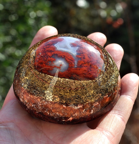 Rare Ankara Agate Tensor Ring Orgonite Dome – Handmade EMF Harmonizer & Crystal Decor