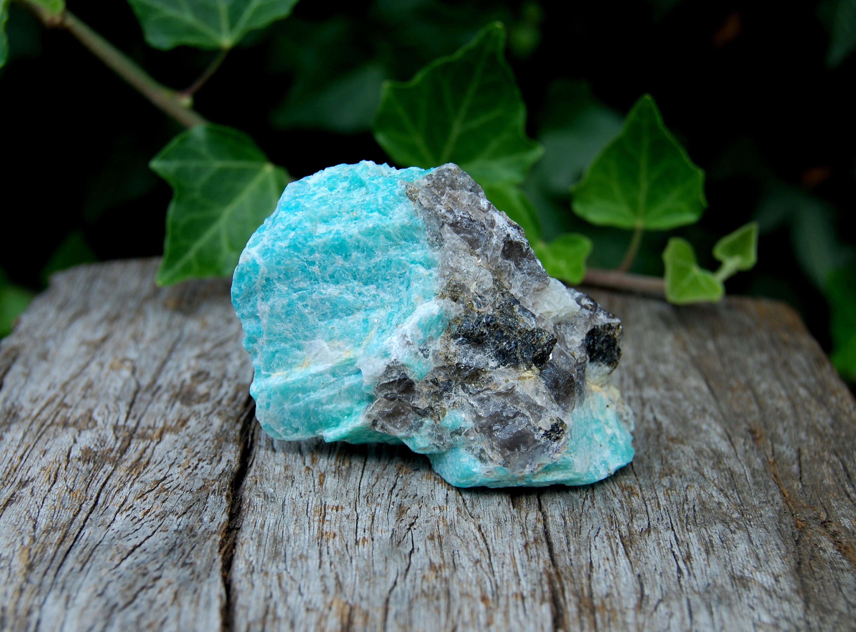 Raw Amazonite in Smokey Quartz 102 grams, Natural Untreated