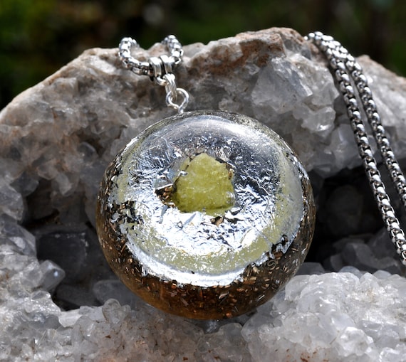 SULPHUR CRYSTAL orgone Orgonite® Pendant large with Silver - Solar Plexus - Willpower - Free Delivery