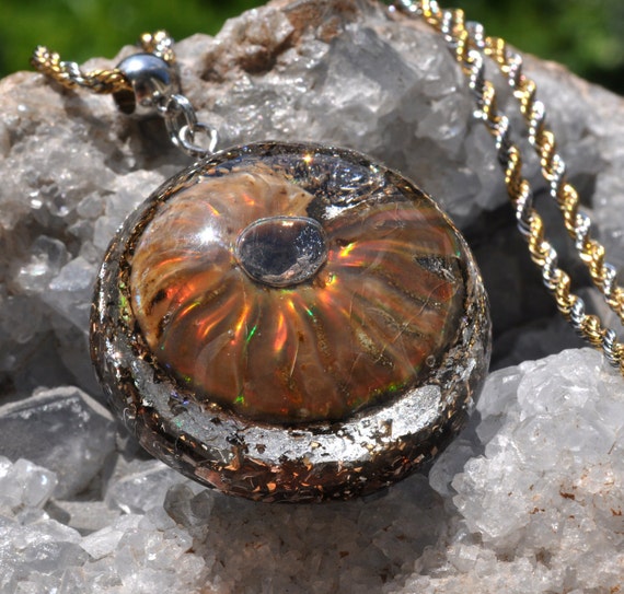 OPALIZED Ammonite Orgonite® Orgone Pendant Necklace