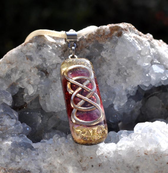 Pink Tourmaline Infinity Necklace – Oblong Shape Pendant Heart Healing Crystals Adjustable Satin Cord