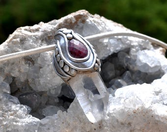 Clear Quartz Crystal Point with Red Ruby Pendant Necklace