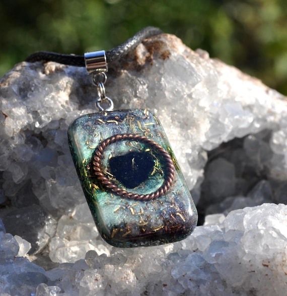 Raw Greenland Nuummite Orgonite® Necklace with Copper Tensor Ring – Harmonizing EMF Pendant