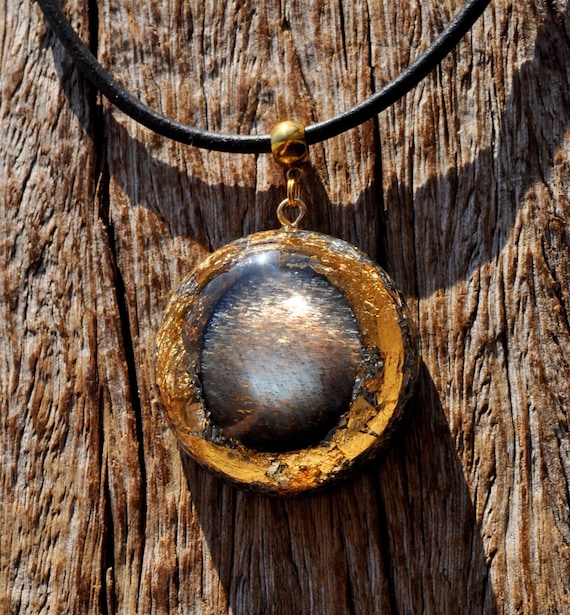 AA FIRE BLACK Moonstone Orgonite® Orgone Necklace