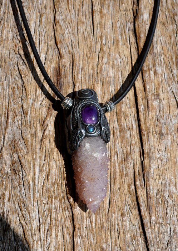 Lavender Spirit Quartz, Amethyst and Labradorite Gemstone Pendant Necklace  _ UNISEX