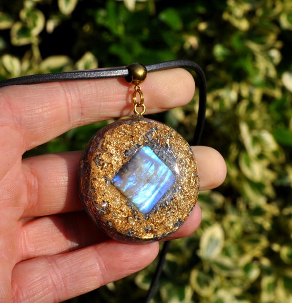BLUE Moonstone Orgonite® Pendant Necklace - EMF Harmonizer Cleanser