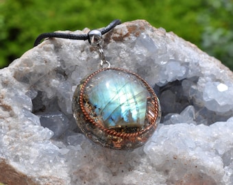 Bague TENSOR PENTAGON Pendentif Orgonite® en labradorite - Collier de protection contre les champs électromagnétiques - Unisexe