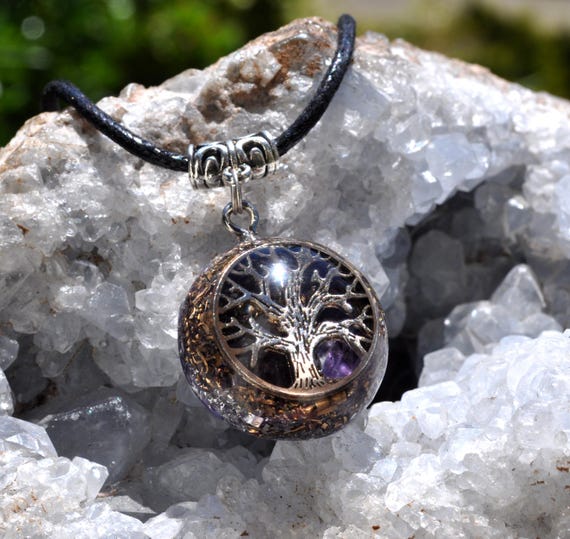Amethyst Tree of Life Orgone Orgonite Pendant Necklace