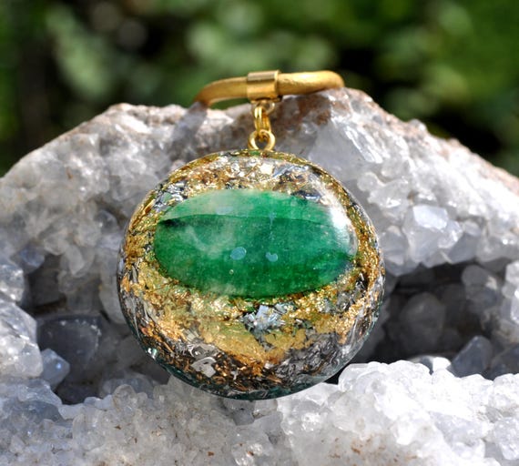 GREEN Emerald Orgonite® Pendant – EMF Protection 5G Harmonizer Amulet Necklace