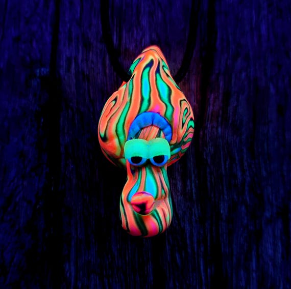 Funny Mushroom Psy Pendant Friend Necklace UV Active - Handsculpted
