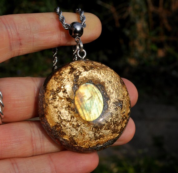 Labradorite with 24k Gold Orgonite® Pendant Necklace, EMF Protection 5g Unisex