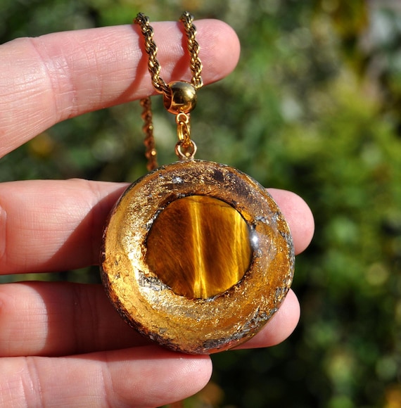 Tiger Eye Orgonite® Necklace with 24k Gold - EMF Harmonizer Protection Pendant - UNISEX