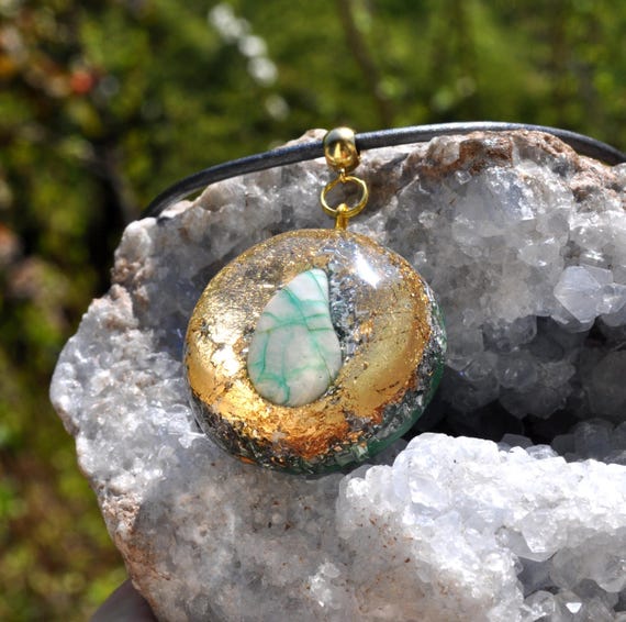 Rare MALACHITE in WHITE Quartz EMF Orgonite® orgone Generator pendant  Unisex