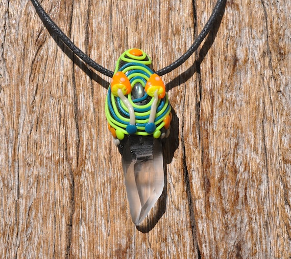 LEMURIAN CRYSTAL with Woodland fantasy UV details Pendant Necklace