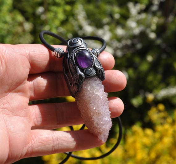 Lavender Spirit Quartz, Amethyst and Labradorite Gemstone Pendant Necklace  _ UNISEX - FREE Delivery !