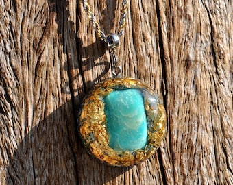 AA Sky Blue Andean Opal Pendant, Handmade Orgonite Jewelry, EMF Harmonizer