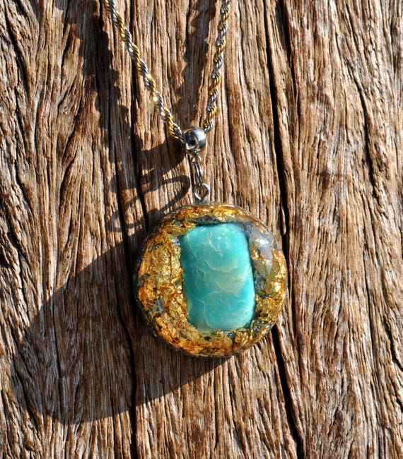 AA Sky Blue Andean Opal Pendant, Handmade Orgonite Jewelry, EMF Harmonizer
