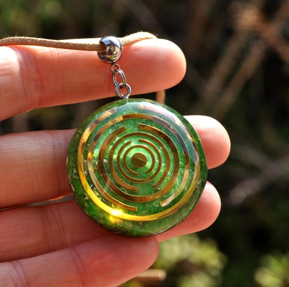 Green Orgonite Pendant with Copper Lakhovsky – Unique Jewelry Gift