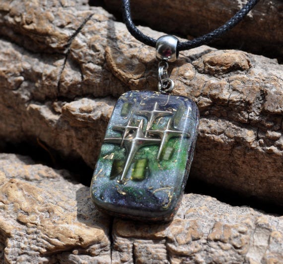 Green Tourmaline STARS Necklace Celestial Pendant Orgonite® Rectangle Shape Unisex