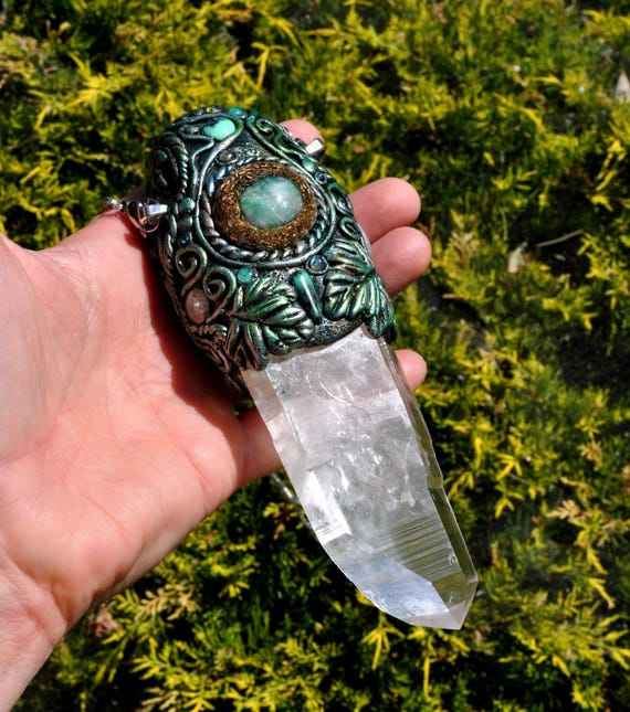 XL LEMURIAN Quartz Wand with Emerald Orgonite, Variscite, Moonstone, Labradorite, LARGE Quartz Crystal Energy Wand