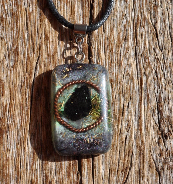 Raw Greenland Nuummite Orgonite® and Copper Tensor Ring – Harmonizing EMF Pendant
