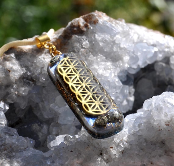 Orgonite® Pendant: Flower of Life, Pyrite & Crystal Energy Necklace