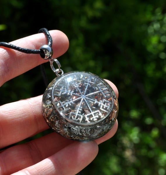 Vegvísir Compass Orgonite® Necklace with Elite Shungite, Unisex EMF Protection Pendant