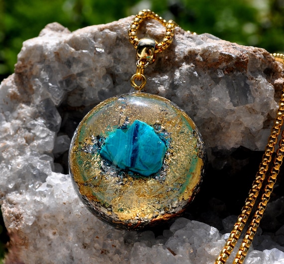 CHRYSOCOLLA with AZURITE Orgonite® Pendant Necklace, Unisex