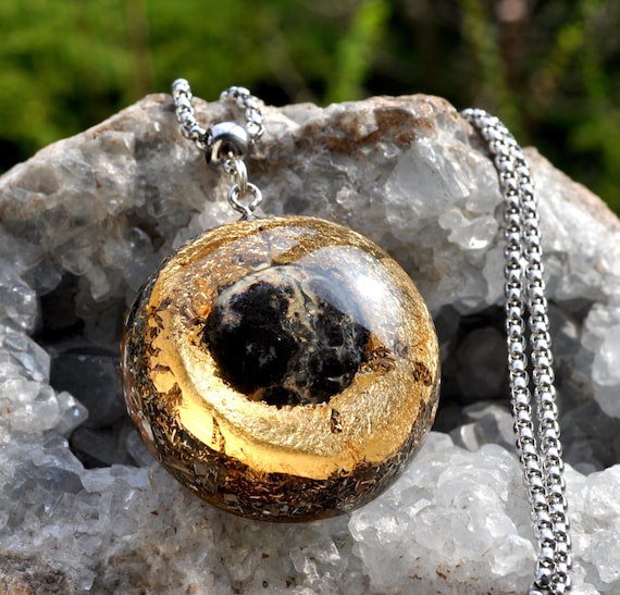 BLACK SERPENTINE Orgonite Pendant Gold - INNERPEACE emf Harmonizer  - Unisex