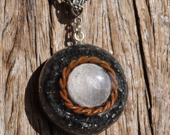 TENSORFLOW Silver OBSIDIAN Orgone Orgonite® Pendant Necklace with Copper Tensor Ring - Love and Balance  - Unisex