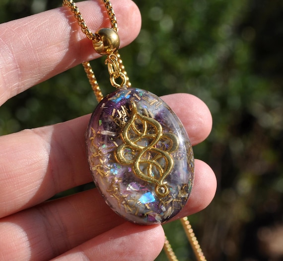 Amethyst Oval Orgone Orgonite® Pendant - Woman's Necklace