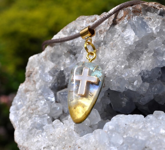 Multicolor orgone Orgonite® Pendant Necklace with Cross