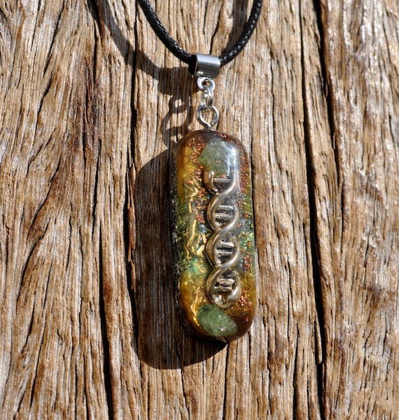 TSAVORITE DNA Helix Green Garnet Orgonite® Orgone Pendant Necklace - Oblong shape Unisex