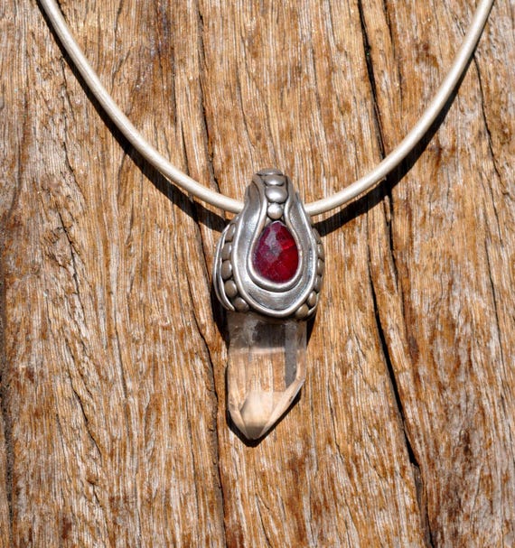 Clear Quartz with Red Ruby Pendant Necklace