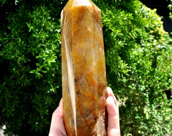 XXL LIMONITE Golden HEALER Quartz Point Generator 1194g - 42.12 Oz  Polished Crystal Obelisk