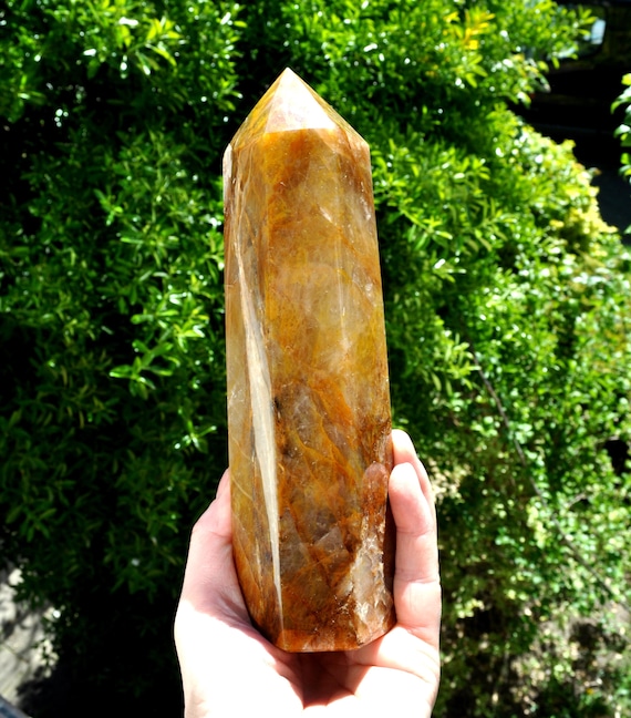 XXL LIMONITE Golden HEALER Quartz Point Generator 1194g - 42.12 Oz  Polished Crystal Obelisk