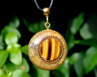 COPPER TENSOR Ring Tiger's Eye Orgone Orgonite® Pendant EMF Harmonizer Protection Necklace Unisex