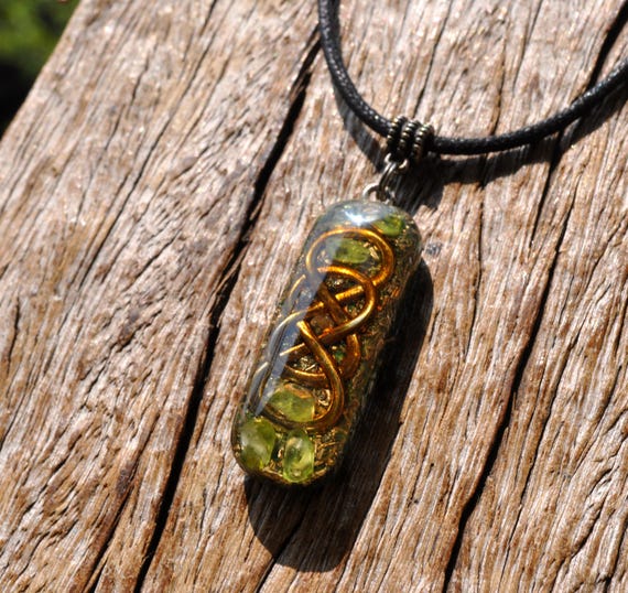 PERIDOT Double Infinity Orgonite® OBLONG Orgone Pendant Necklace, Unisex