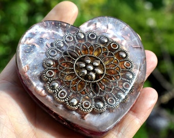 MANDALA Heart Orgonite® Orgone Generator® Disc Charger - EMF Harmonizer - Hand Polished - 148g - 5.22Oz