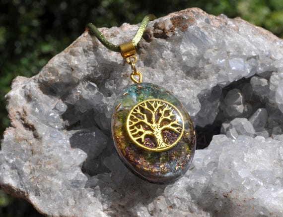 PERIDOT Tree of Life Orgonite® Pendant – EMF Protection | Spiritual Jewelry | Handmade Crystal Necklace