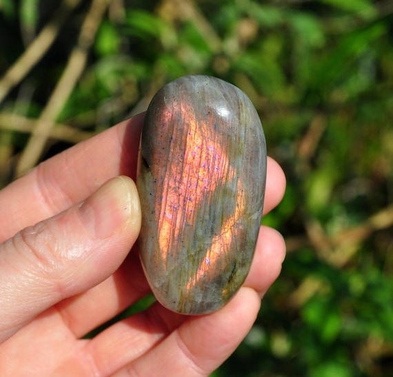 ORANGE FLASH LABRADORITE Palm stone 2.19Oz - 62g - Flash on Both Sides !