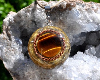 COPPER TENSOR Ring Tiger's Eye Orgone Orgonite® Pendant EMF Harmonizer Protection Necklace Unisex