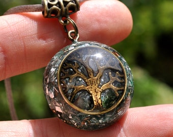 Raw Green Tourmaline Orgonite® Necklace, Tree of Life Pendant, Unisex