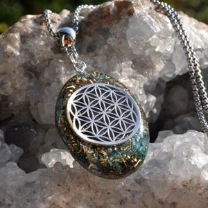 Flower of Life Sacred Geometry Oval Orgonite® Pendant Necklace