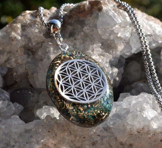 Flower of Life Sacred Geometry Oval Orgonite® Pendant Necklace