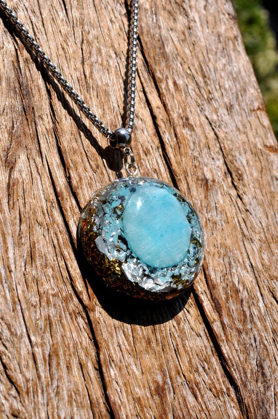 Celestial Blue Aragonite Pendant – Orgonite Energy Balancing & EMF Protection