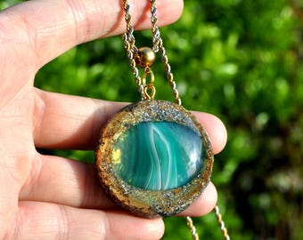 AA Green Banded Agate Orgonite® Pendant – Handmade Crystal Necklace, Intentional Jewelry