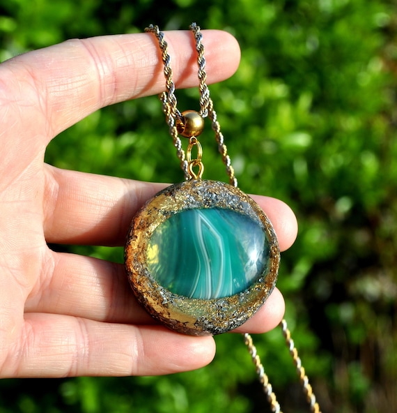 AA Green Banded Agate Orgonite® Pendant – Handmade Crystal Necklace, Intentional Jewelry