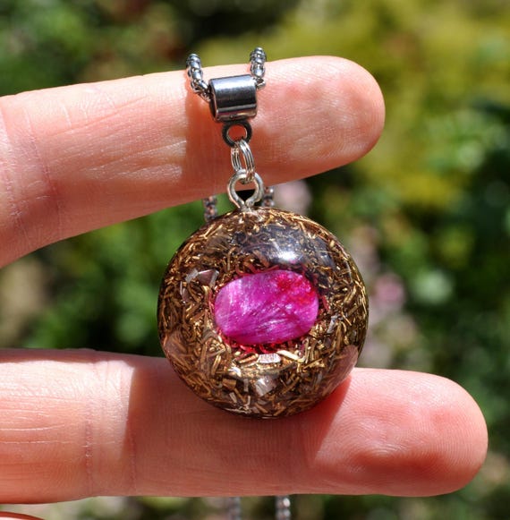 RED RUBY Pendant Orgonite® Orgone Necklace - EMF Protection